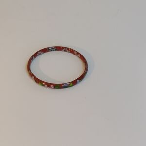 Vintage Red Floral Cloisonn'e Enamel Bangle Bracelet - Women's Jewelry